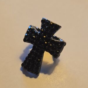 Kohl's Black Rhinestone Adjustable Cross Ring